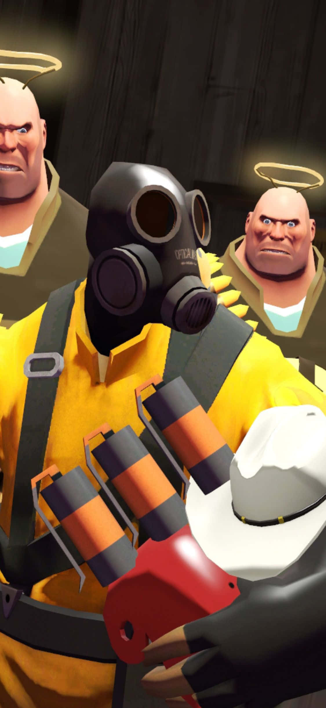 iPhone XS Team Fortress 2 Pyro ve Heavylar Arka Planı Duvar Kağıdı