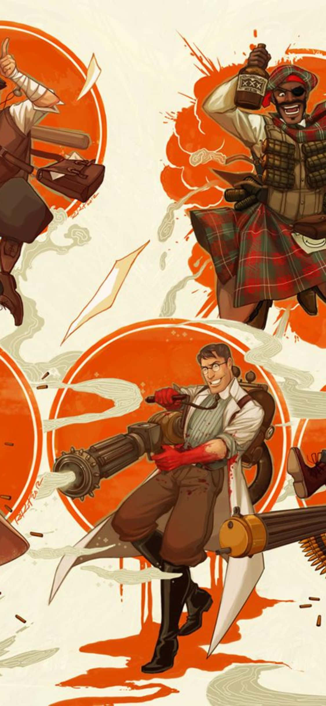 iPhone XS Team Fortress 2 Retro Medic ve Demoman Arkaplan Duvar Kağıdı