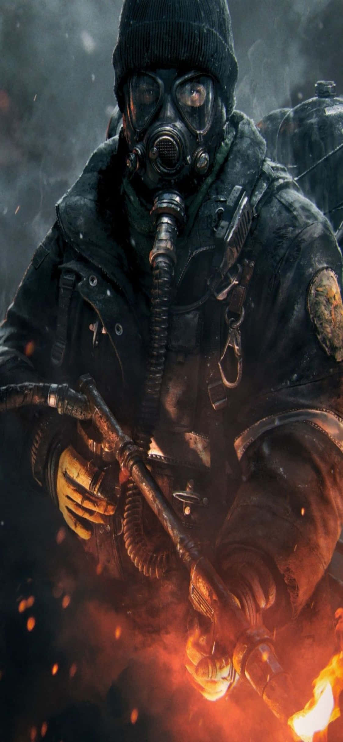 iPhone XS The Division Arka Plan Alev Makineli Adam Duvar Kağıdı