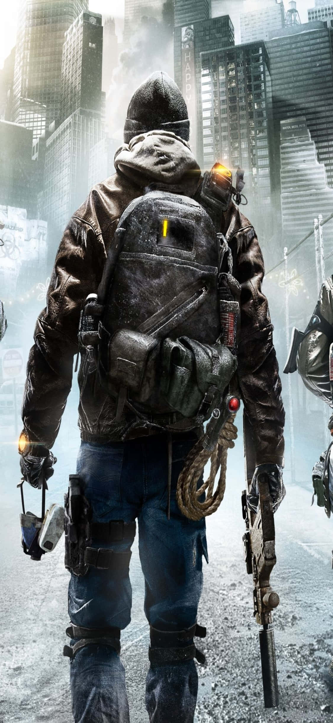 iPhone XS The Division Arkaplanı Sırt Çantalı ve Silahlı Adam Duvar Kağıdı