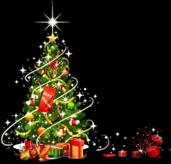 Işıltılı Noel Ağacı ve Hediyeler Duvar Kağıdı