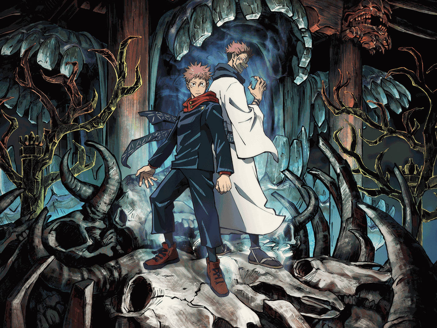 Itadori ve Sukuna, Jujutsu Kaisen kahramanlarından klasik bir ikili Duvar Kağıdı