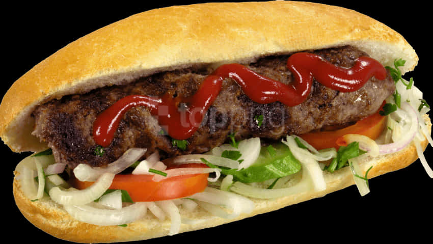 Izgara Sosisli Sandviç Üst Malzemelerle Duvar Kağıdı