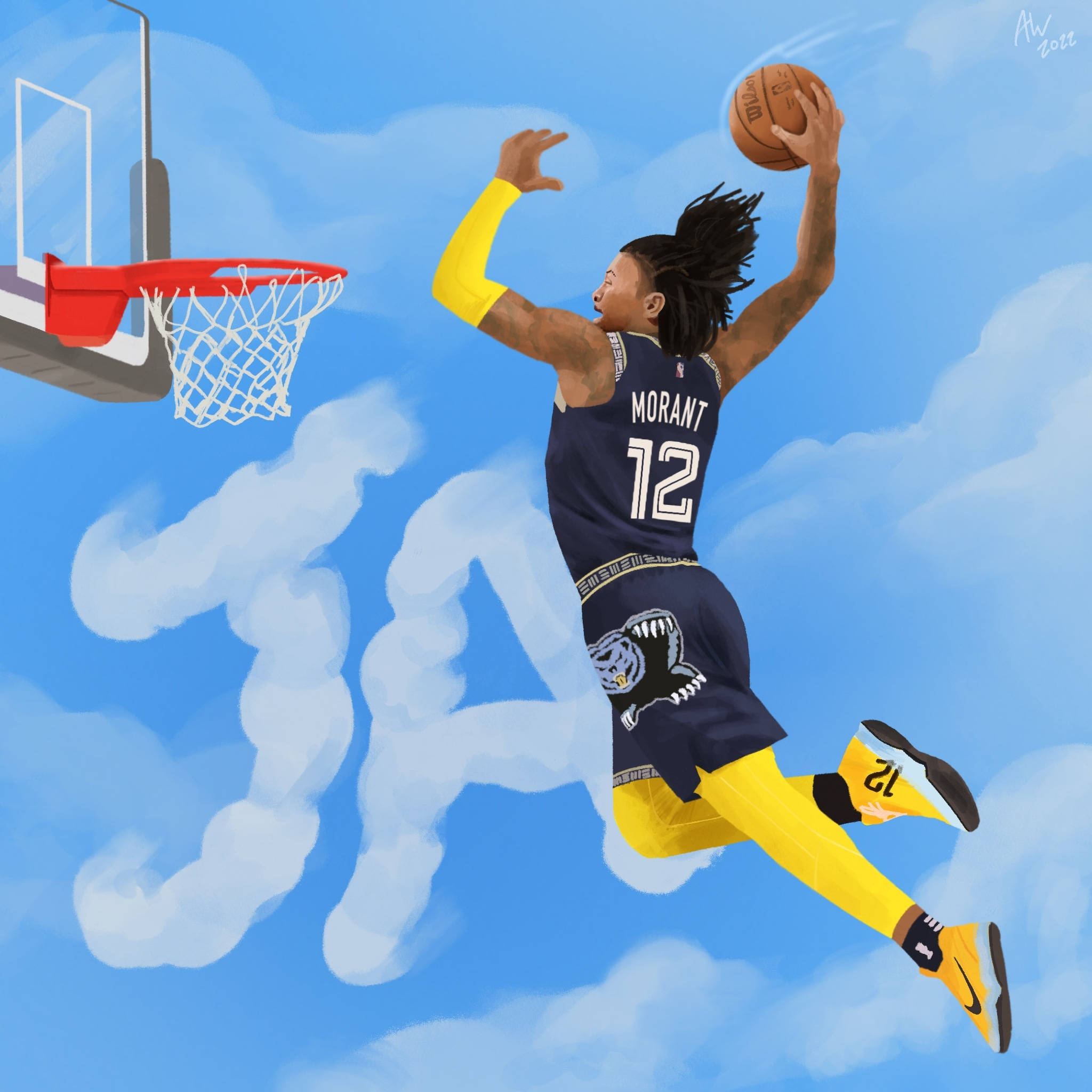 Ja Morant smaç yapıyor Memphis Grizzlies oyuncusu Duvar Kağıdı