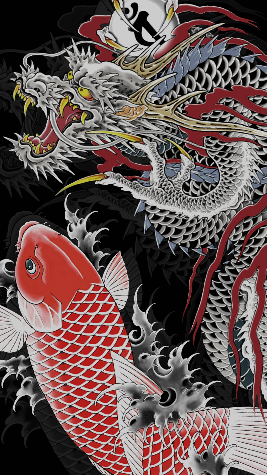 Japon Ejderha Sanatı ve Japon Koi Duvar Kağıdı