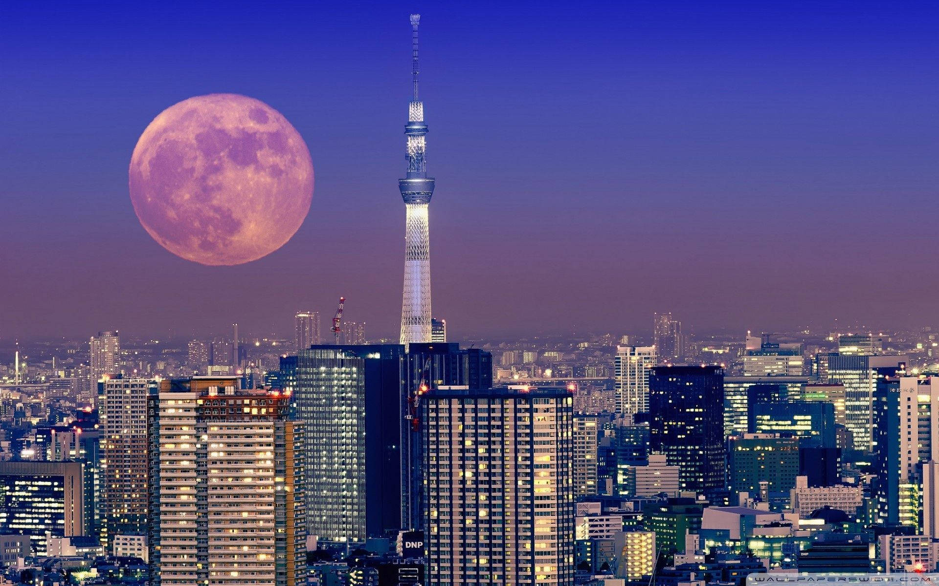 Japon Estetiği Tokyo Kulesi ve Ay Bilgisayar Duvar Kağıdı