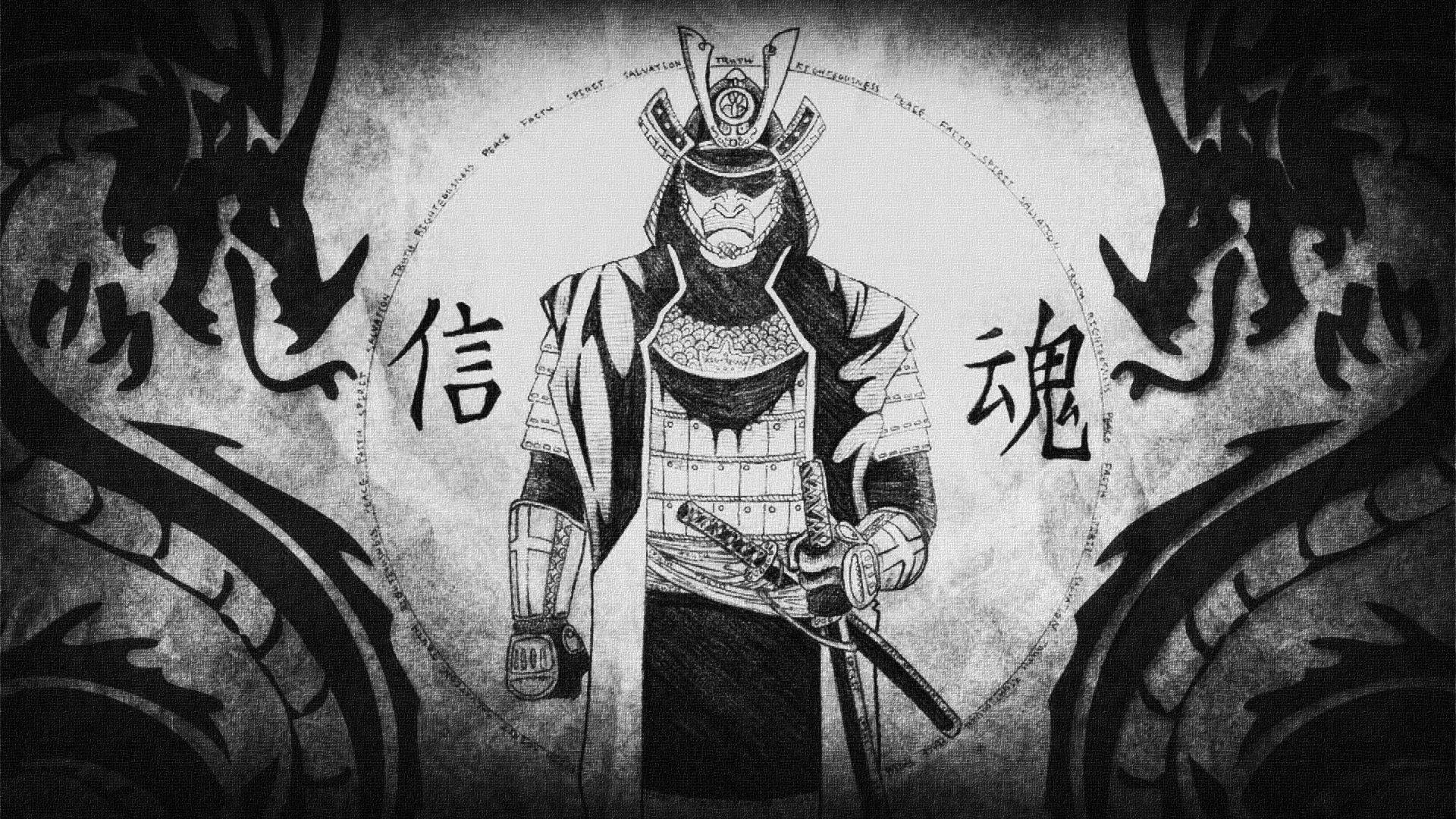 Japon Samuray Çift Ejderha Duvar Kağıdı