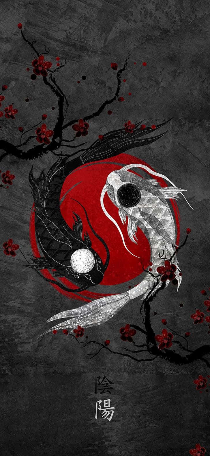 Japon Yin Yang Yayın Balığı 4K Sanat Duvar Kağıdı