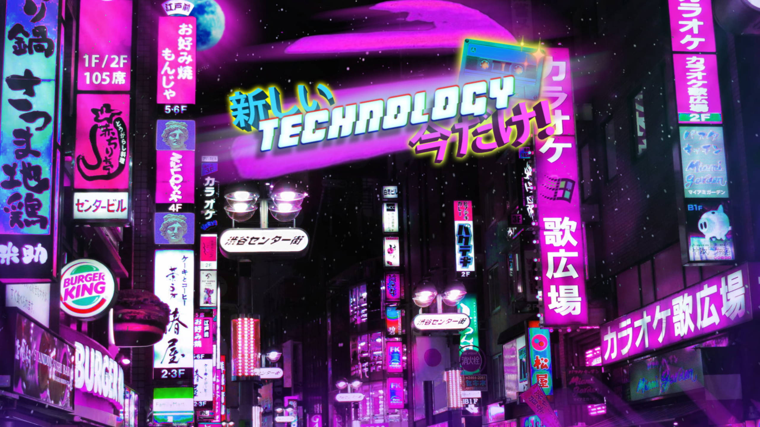 Japonya Gece Hayatı Mor Estetik Tumblr Dizüstü Bilgisayar Duvar Kağıdı