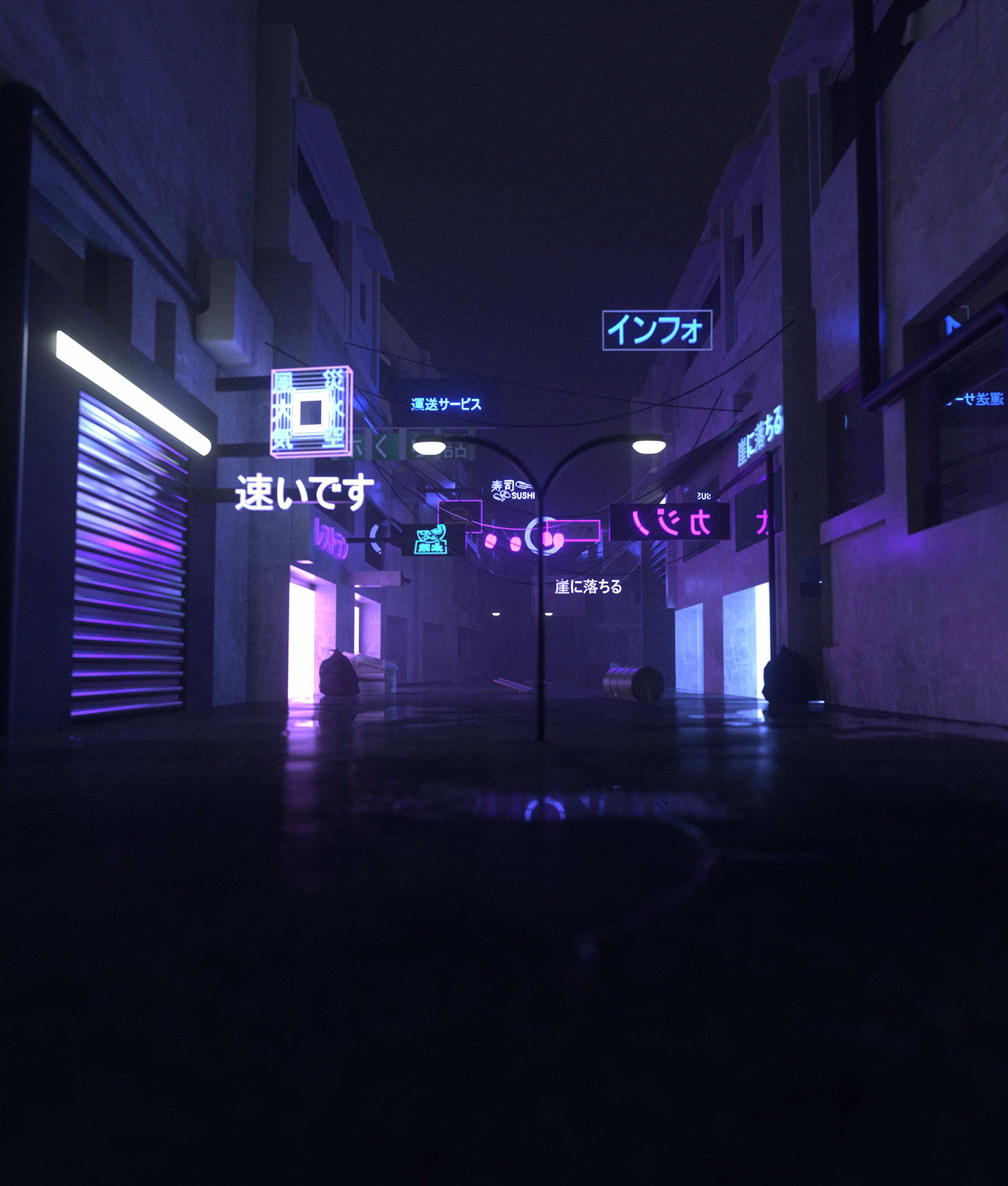 Japonya Sokak Neon Şehir Duvar Kağıdı