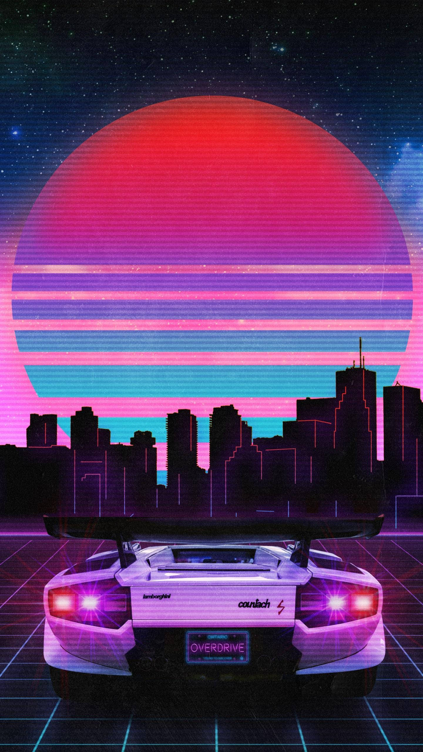 JDM Araba Estetiği Vaporwave Gün Batımıyla Duvar Kağıdı