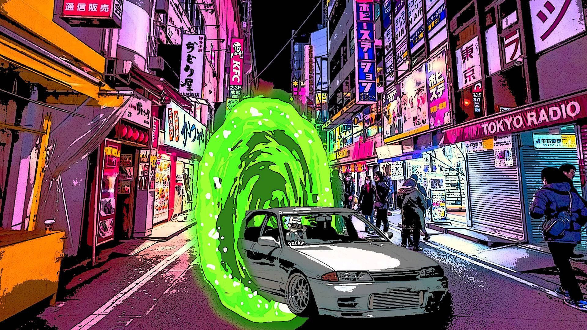 JDM Estetiği Rick ve Morty Sanatı Duvar Kağıdı