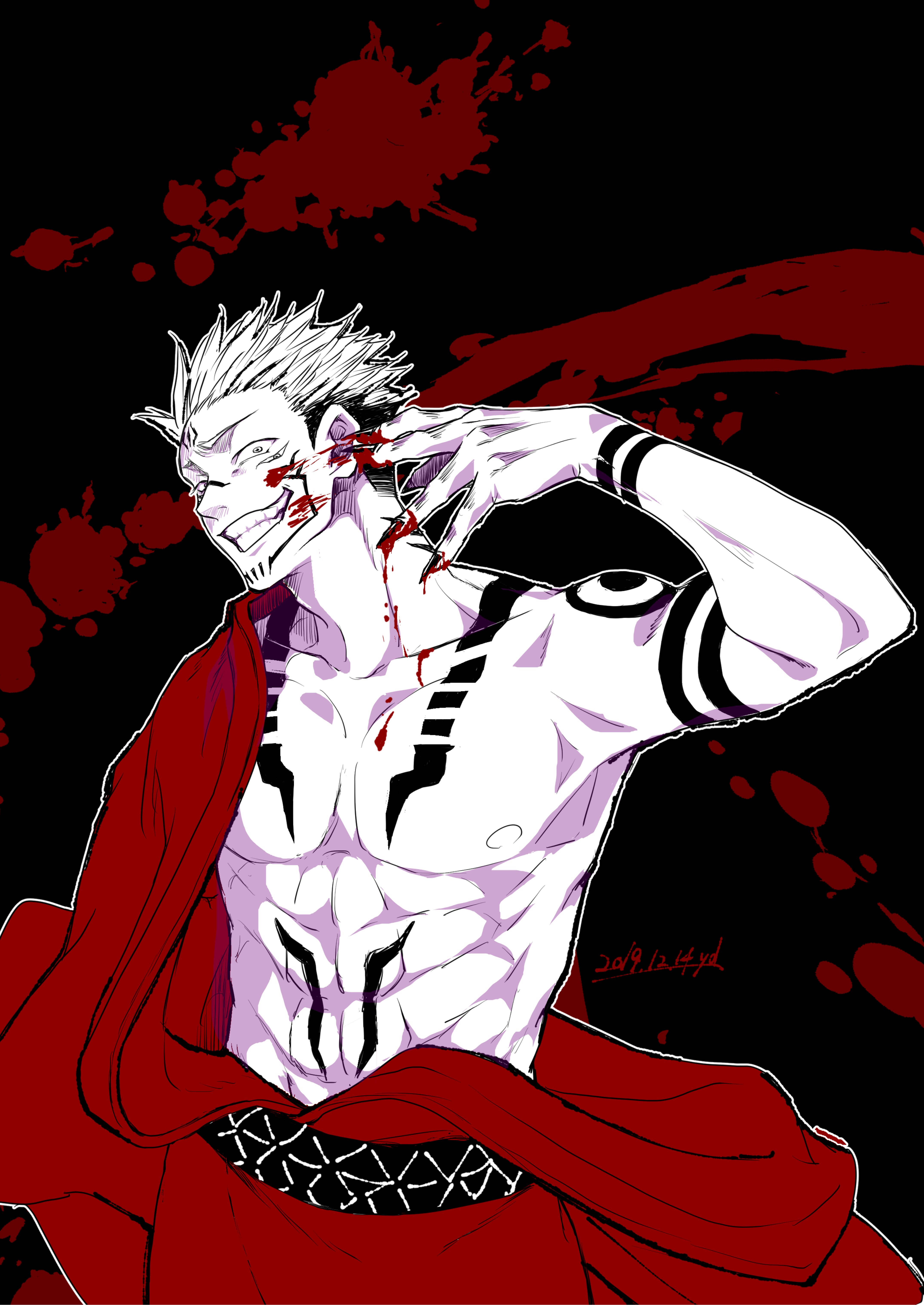 Jujutsu Kaisen'den Kırmızı Yukatalı Sukuna Duvar Kağıdı