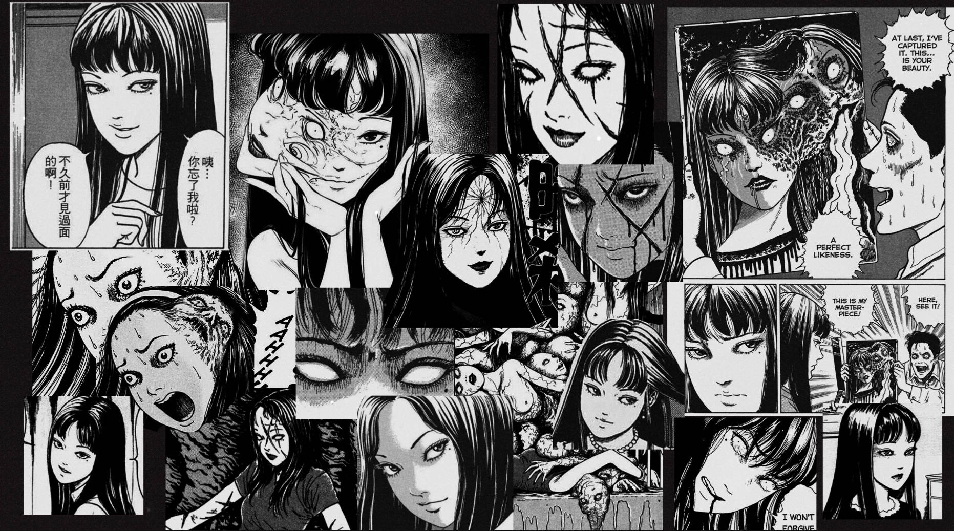 Junji Ito Tomie Kawakami Kolaj Duvar Kağıdı