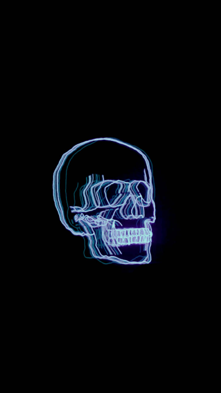 Kafatası Neon Estetik Koyu Mavi HD Duvar Kağıdı