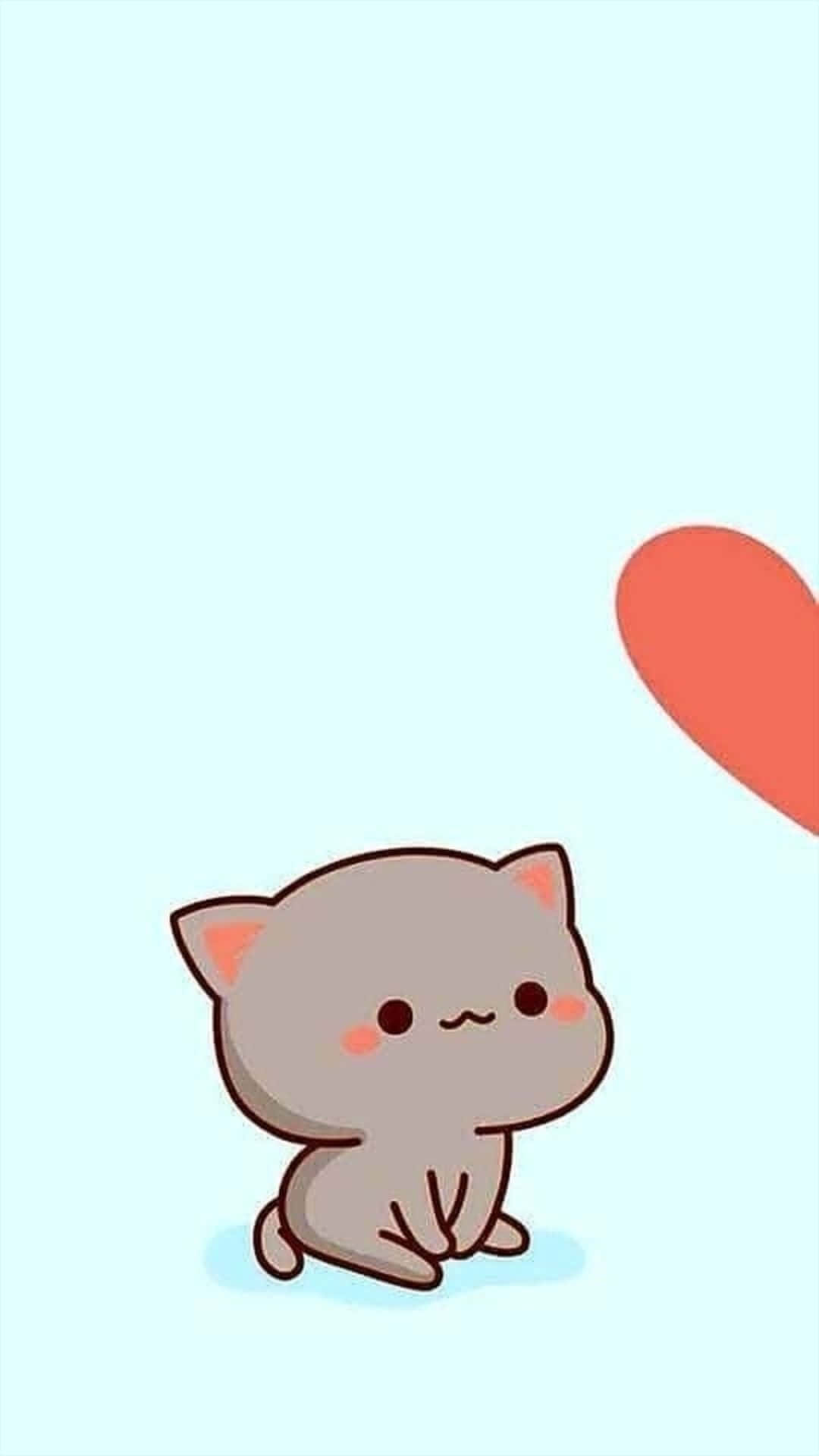 Kahverengi Kedi ve Kalbin Karşılık Gelen Parçası Duvar Kağıdı