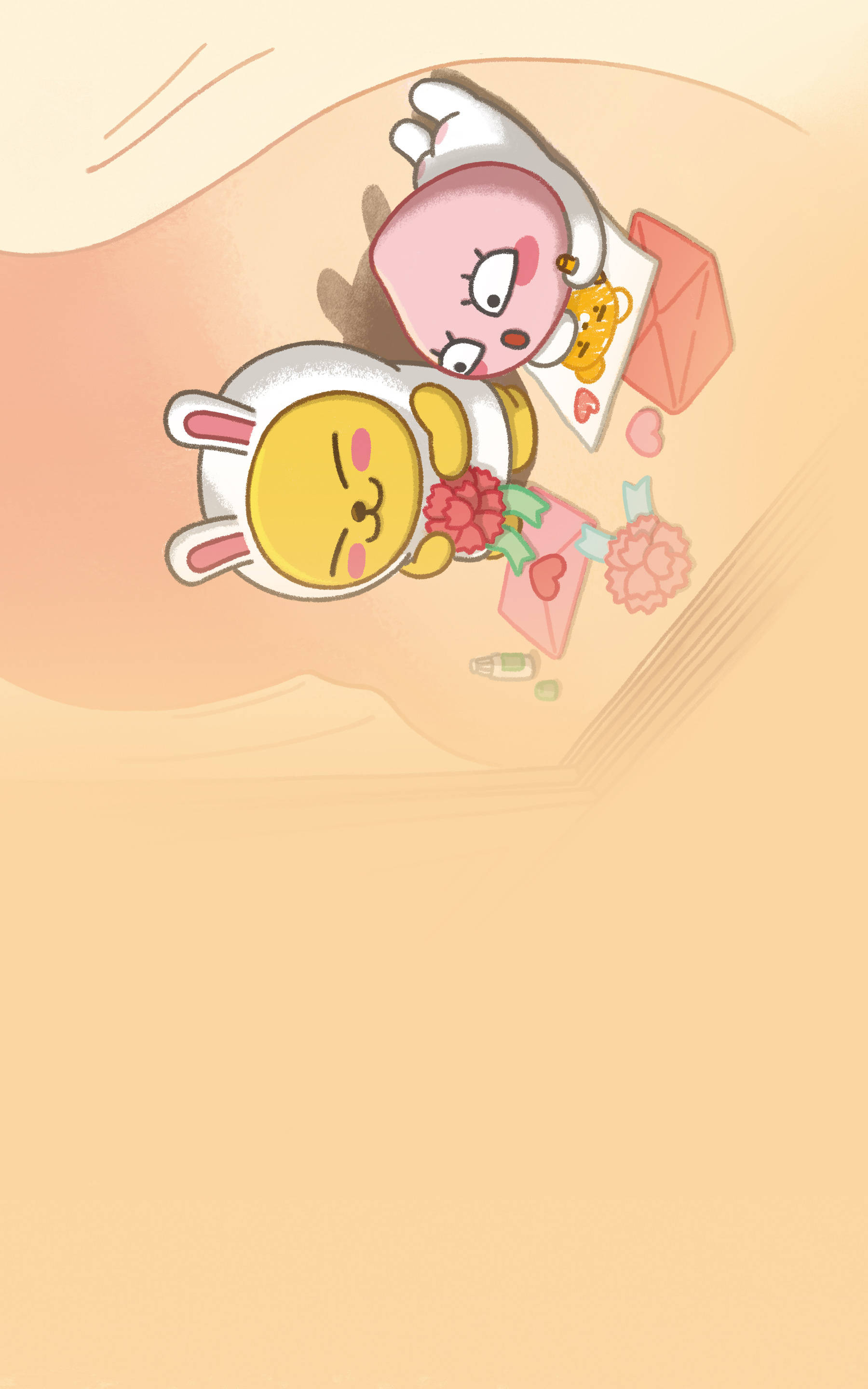 Kakao Friends'ten Muzi ve Apeach Güneşli Bir Günün Tadını Çıkarıyor Duvar Kağıdı
