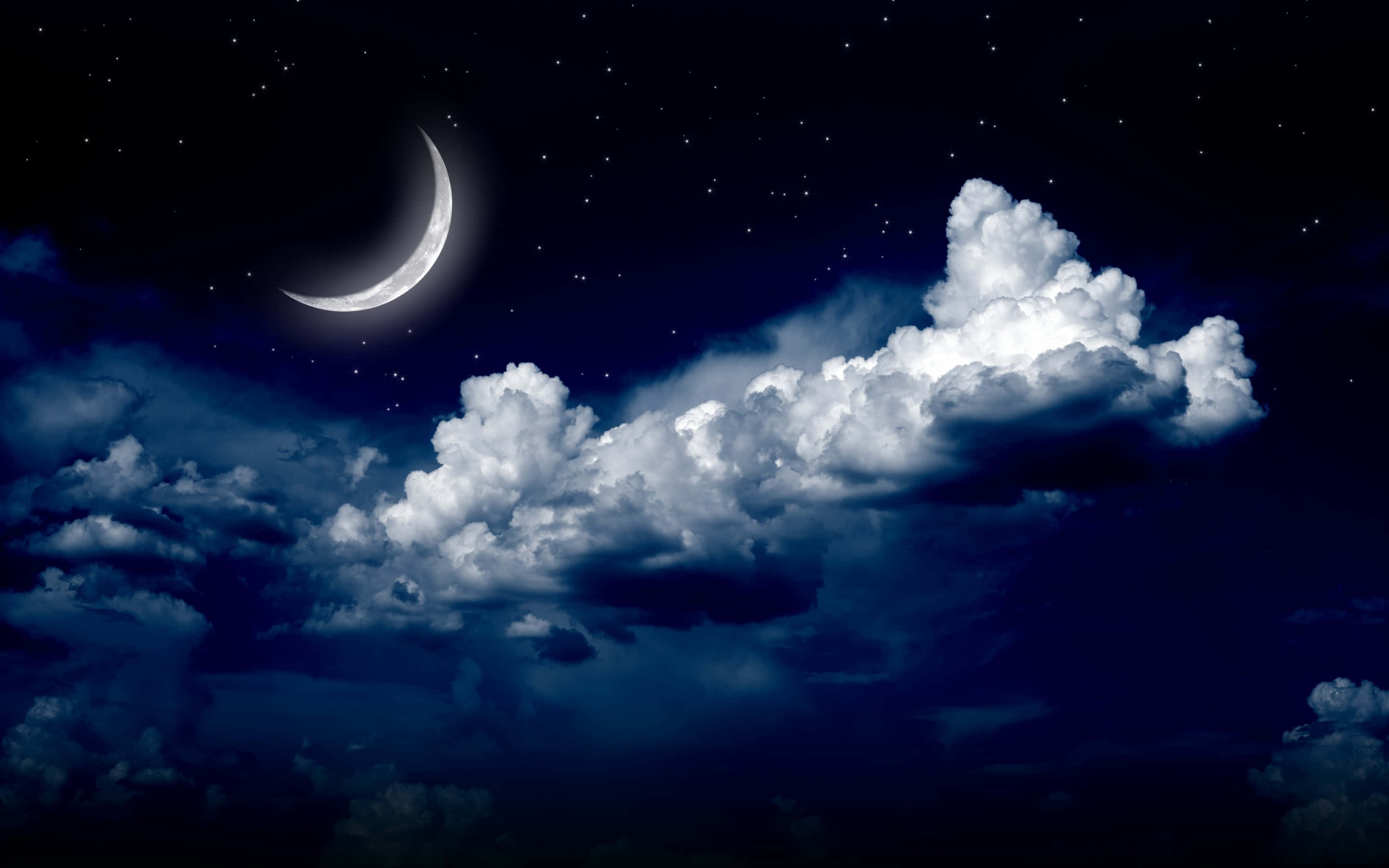 Kalın Bulutlar Hilal Gece Gökyüzü Ay Duvar Kağıdı
