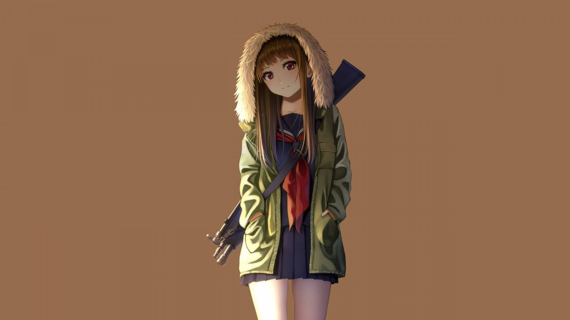 Kapüşonlu ve Silahlı Anime Kızı Duvar Kağıdı