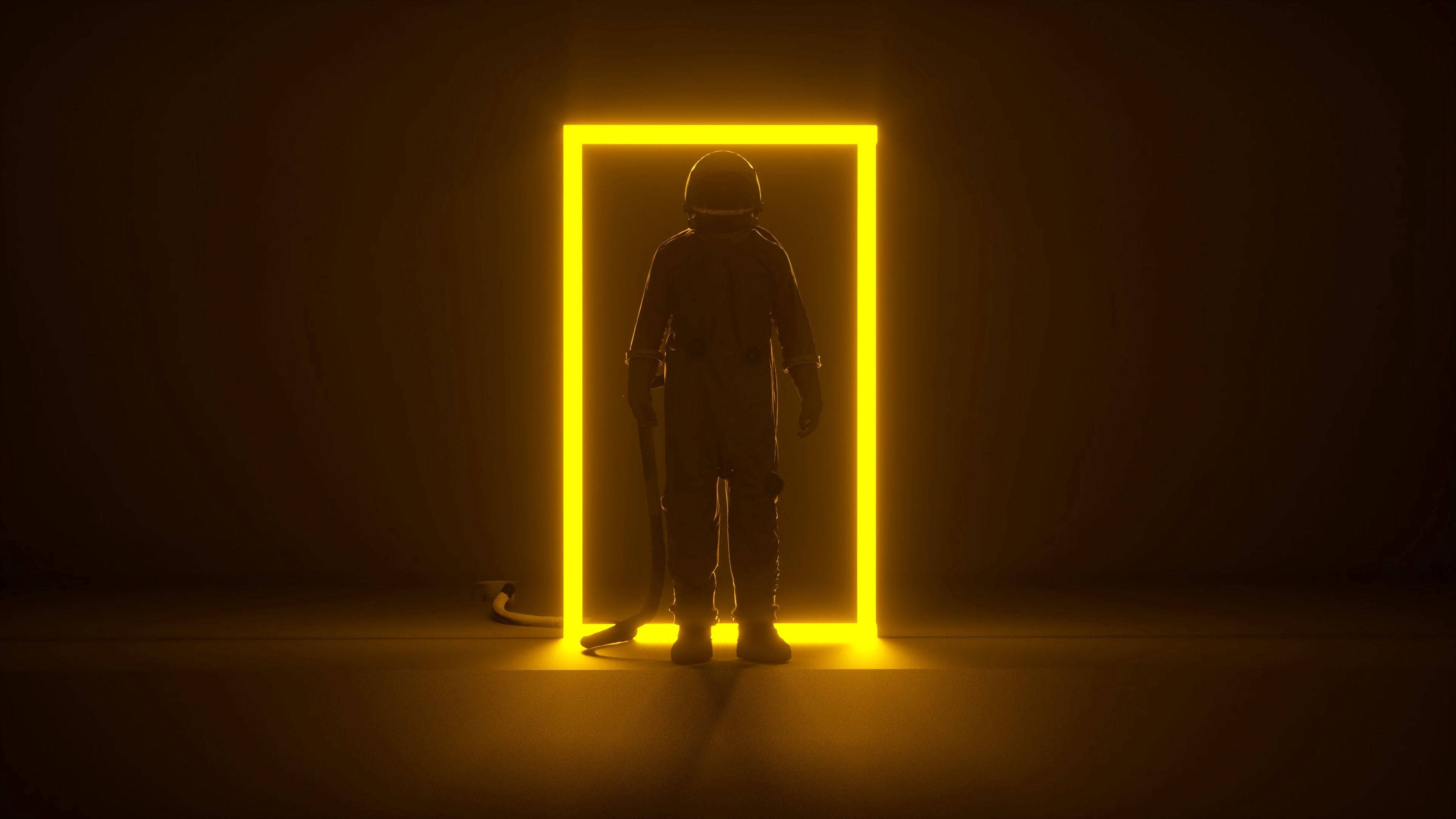 Karanlık Neon Sarı Astronot Duvar Kağıdı