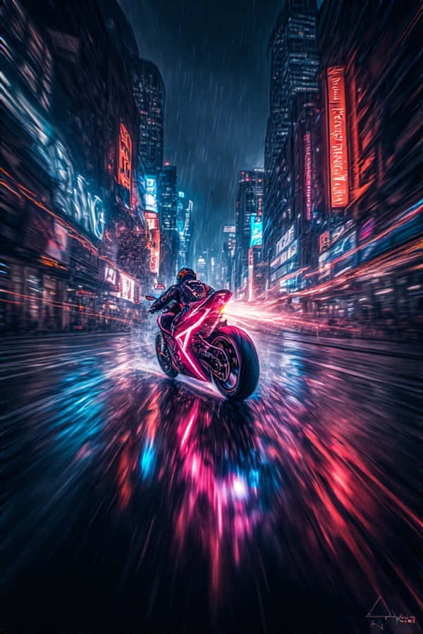 Karanlık Şehirde Neon Motosiklet Kovalamacası Dinamik 4K Duvar Kağıdı