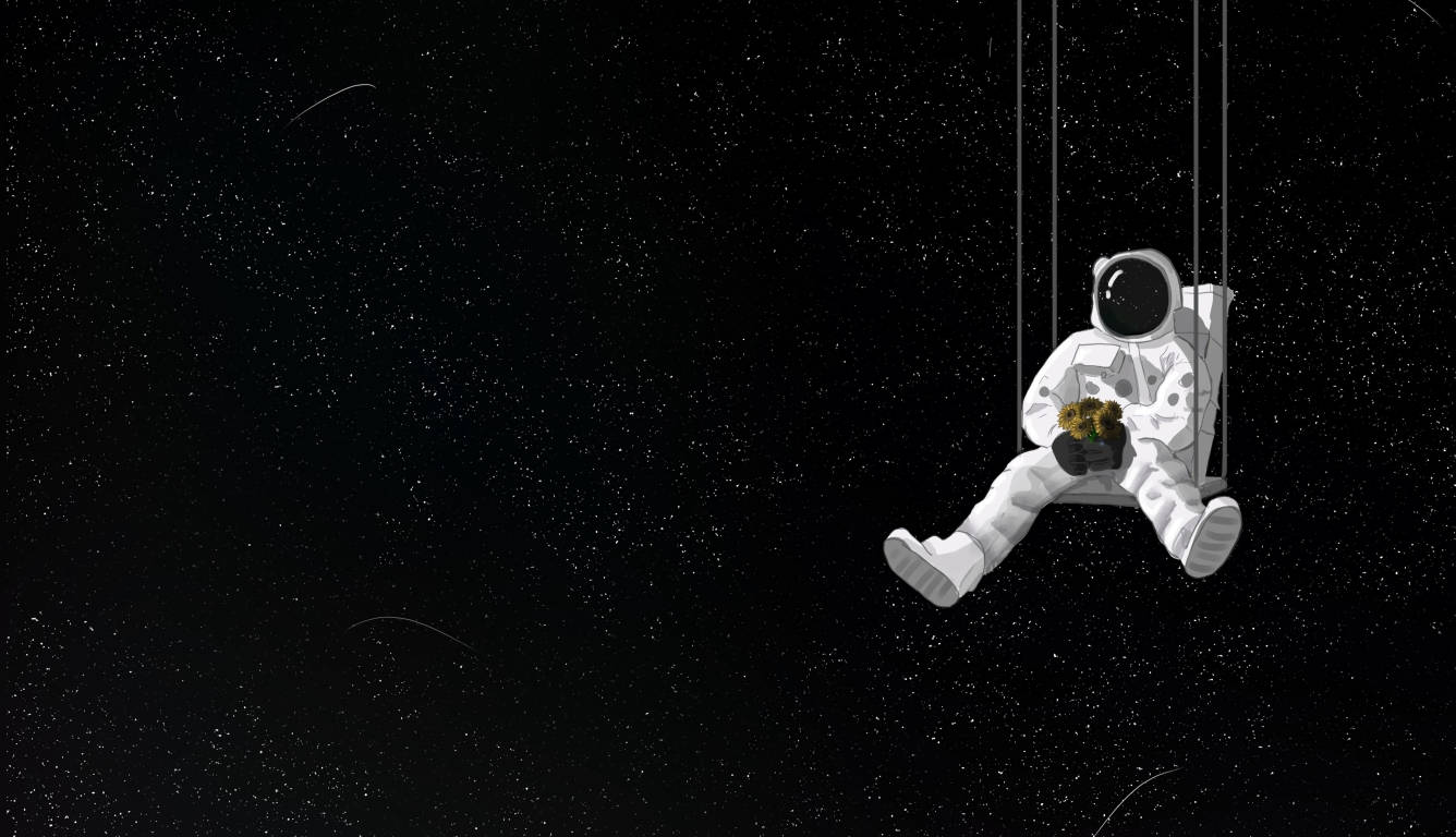 Karanlık Dizüstü Bilgisayar Duvar Kağıdı Asılı Astronot Duvar Kağıdı
