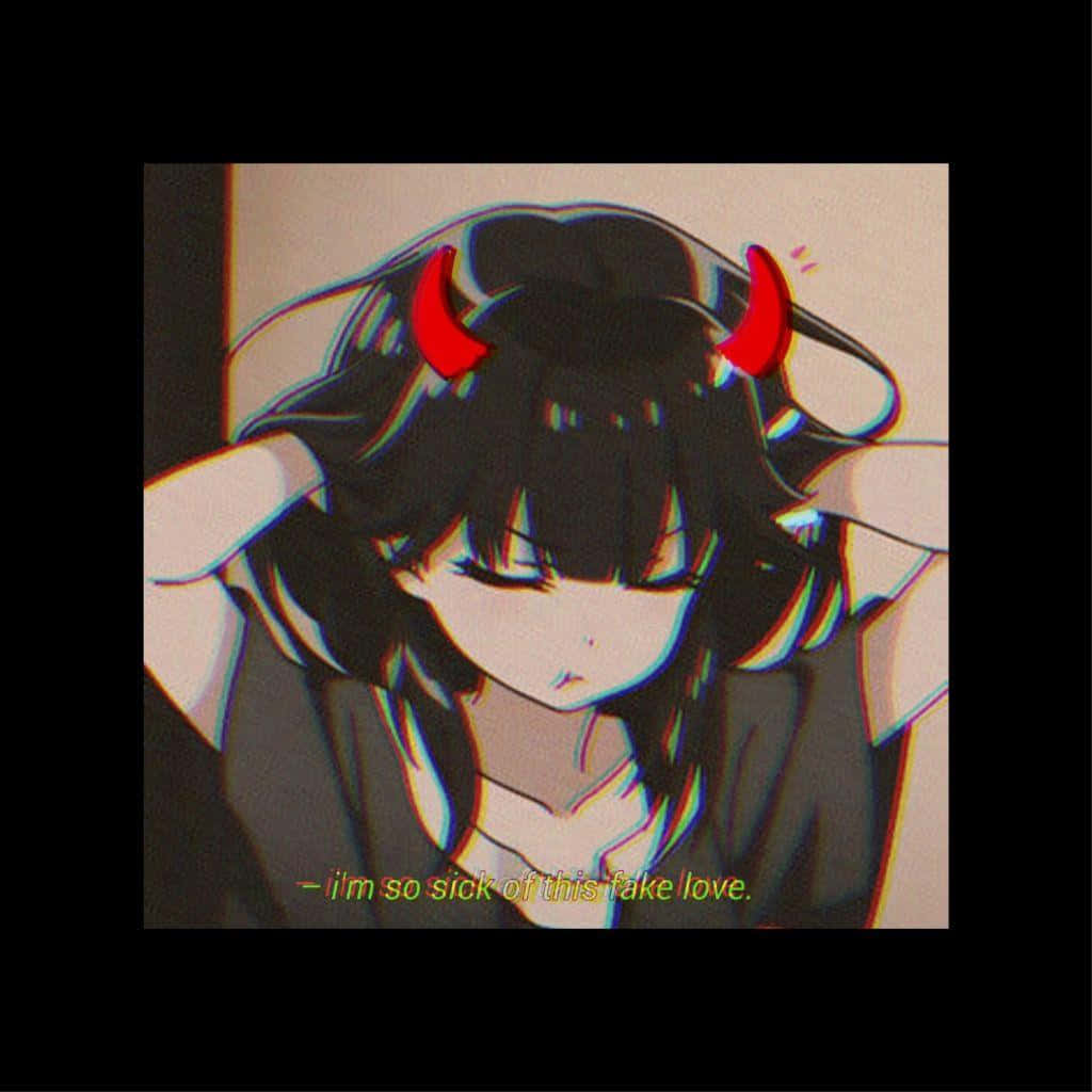 Karanlık Estetik Anime Kızı Şeytan Boynuzlu Duvar Kağıdı