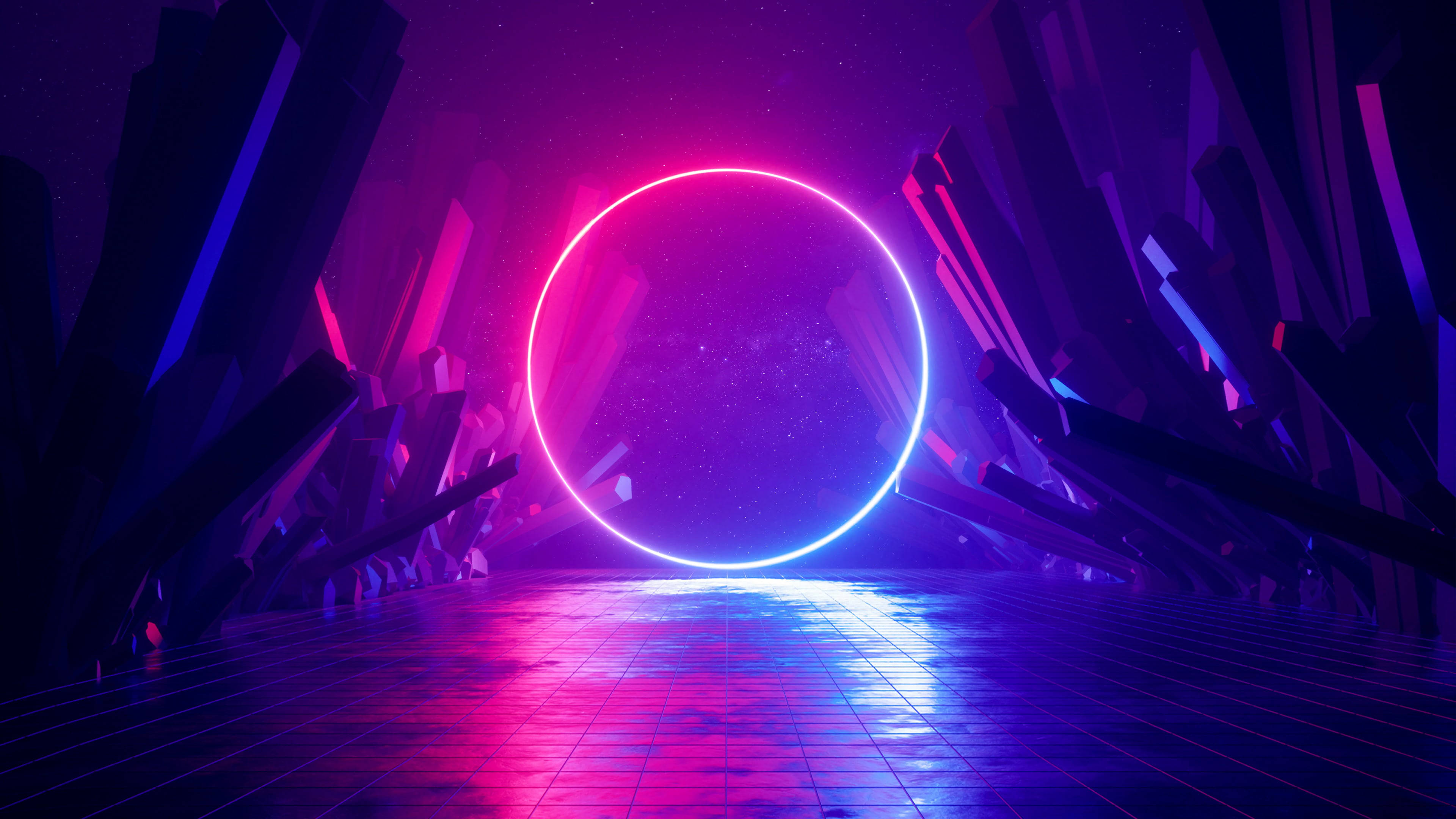 Karanlık Neon Dairesel Aydınlatma Duvar Kağıdı