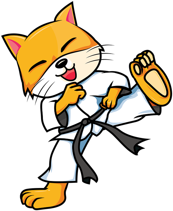 Karate Yapan Kedi Çizgi Film Gülüyor.PNG Duvar Kağıdı