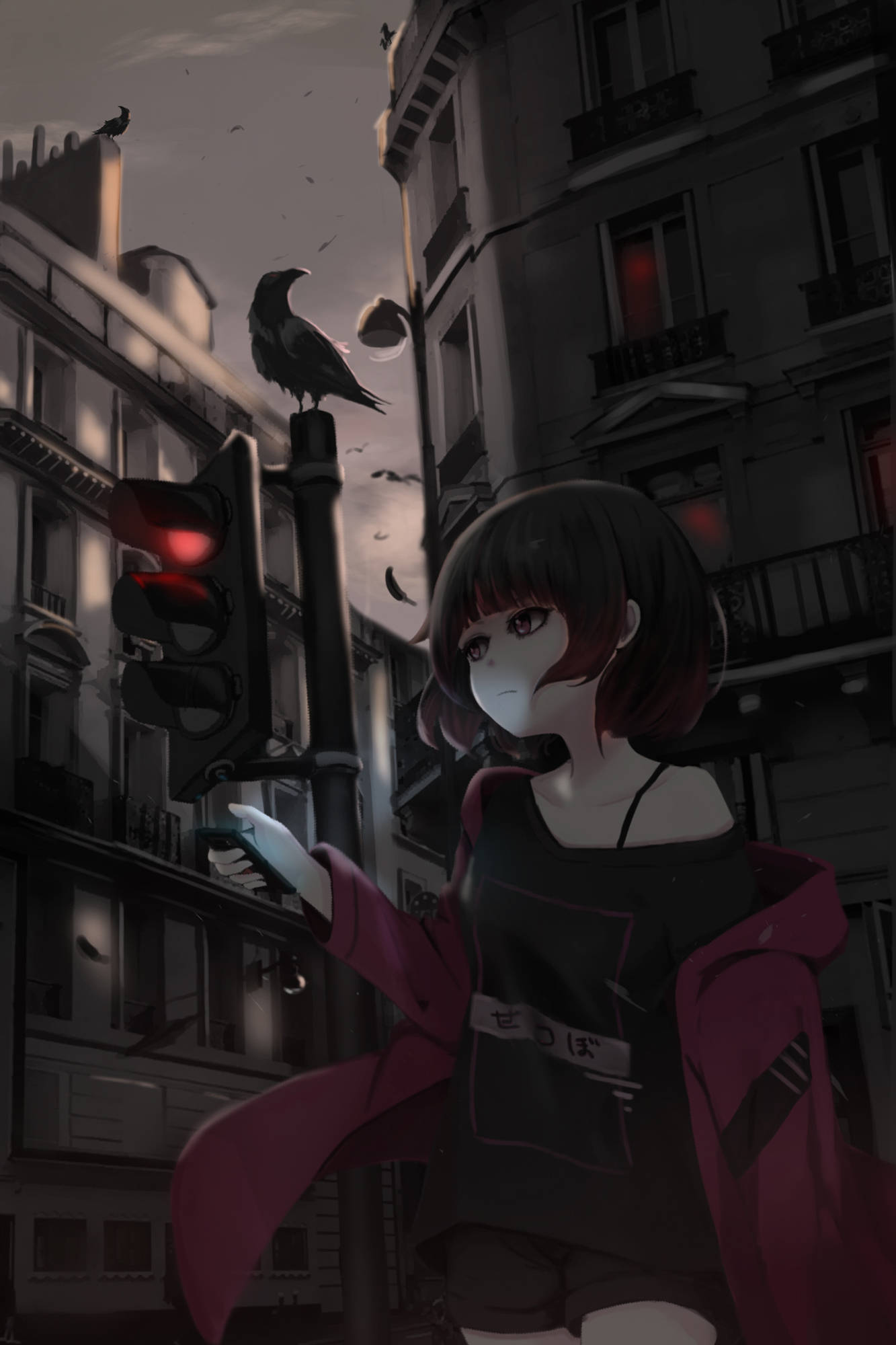 Karga ile Kız Anime Telefon Duvar Kağıdı