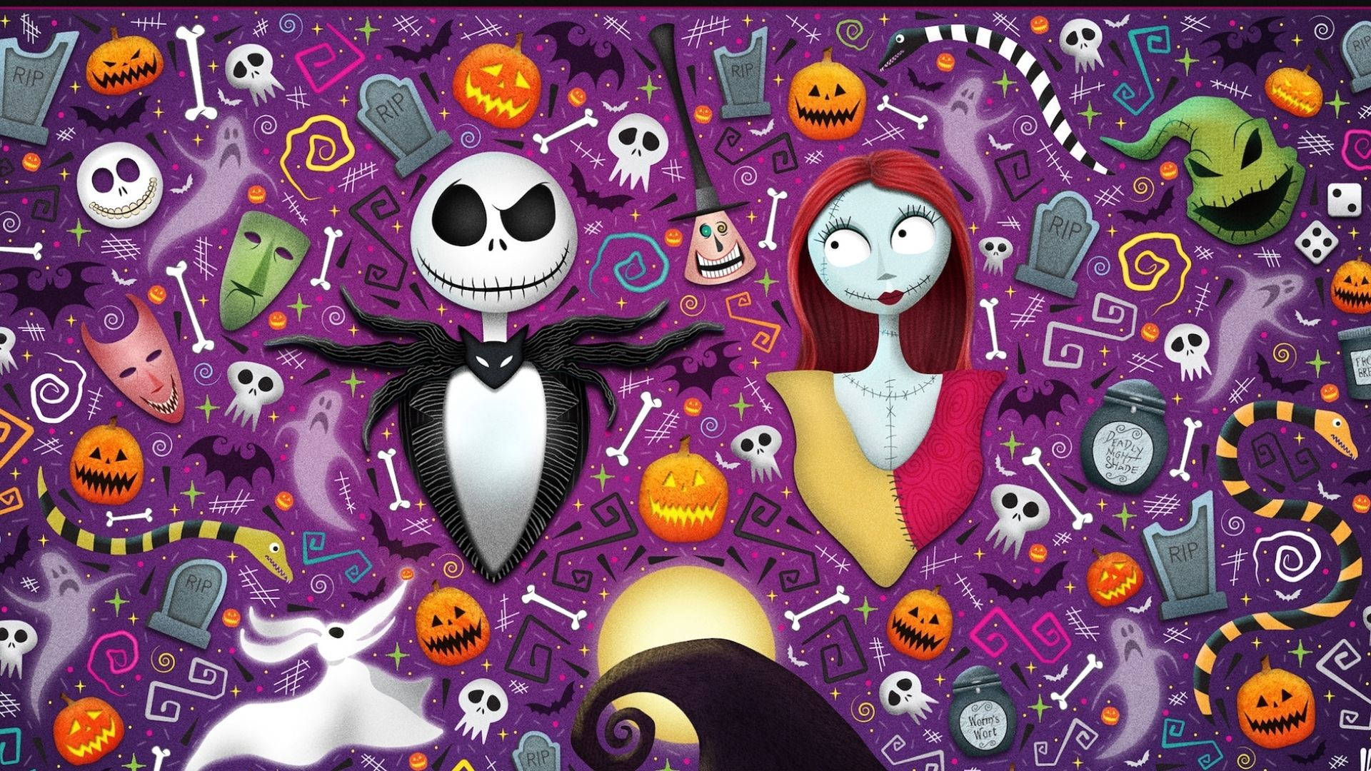Karikatür Cadılar Bayramı Jack Skellington ve Sally Duvar Kağıdı