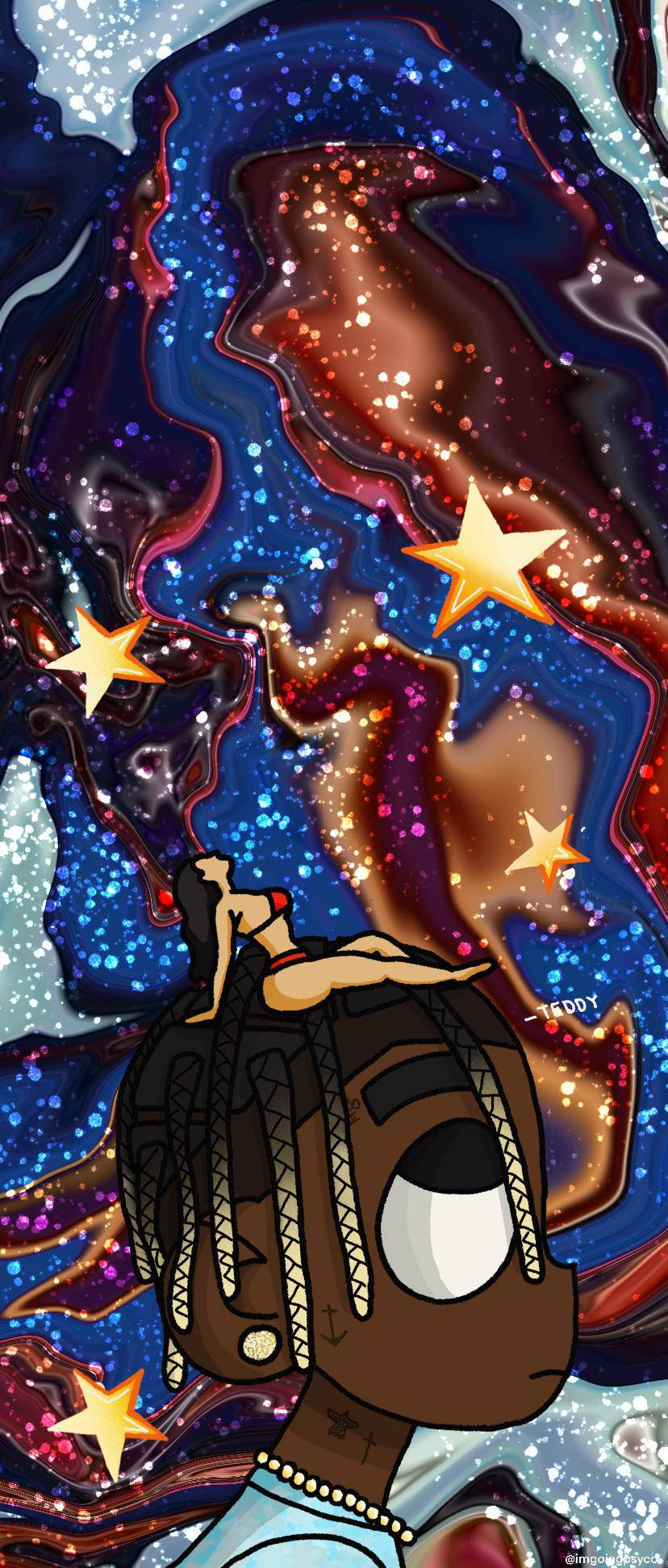 Karikatürize Travis Scott Astroworld iPhone Duvar Kağıdı