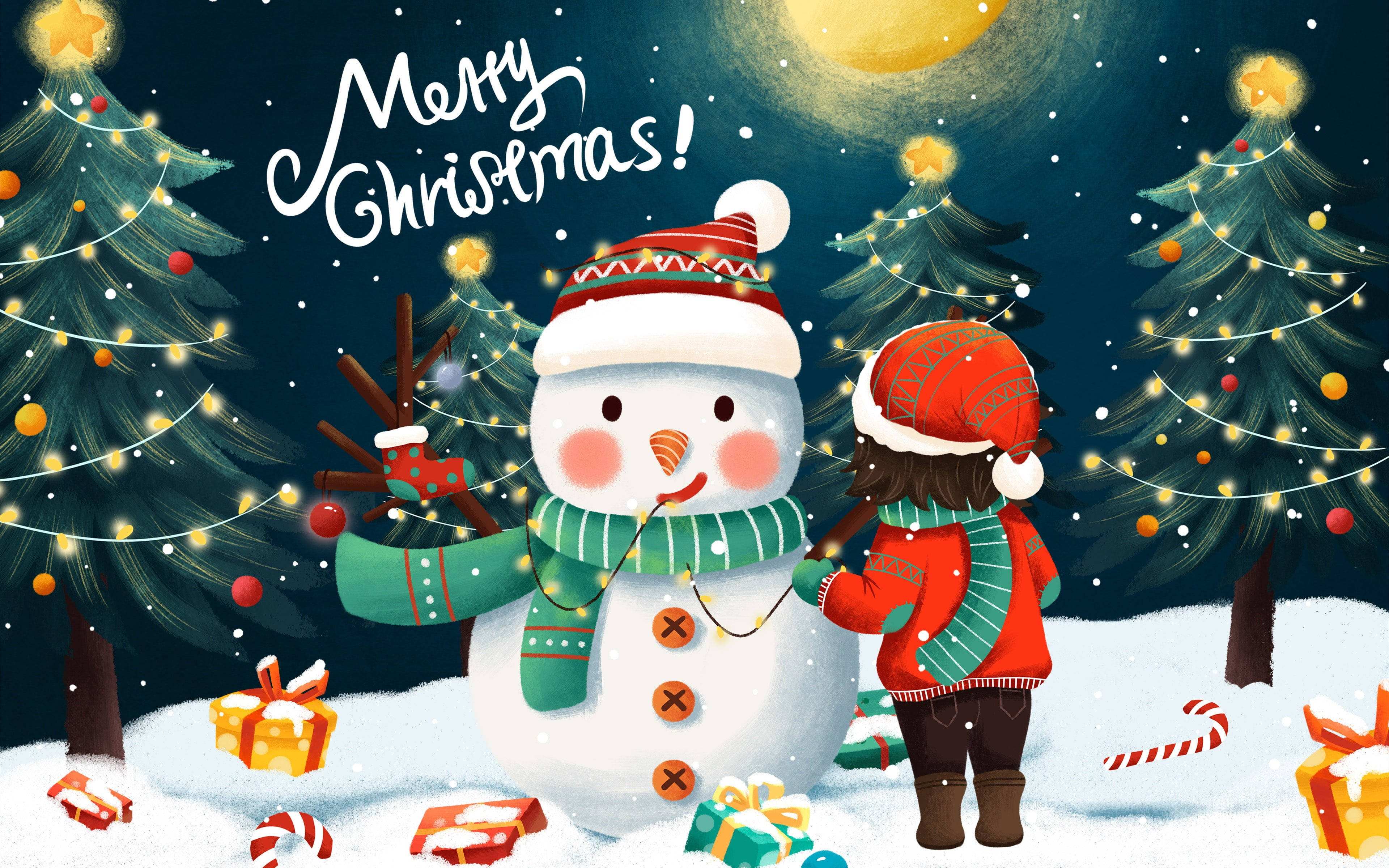 Karlı Adamla Güzel Noel Kartpostalı Duvar Kağıdı