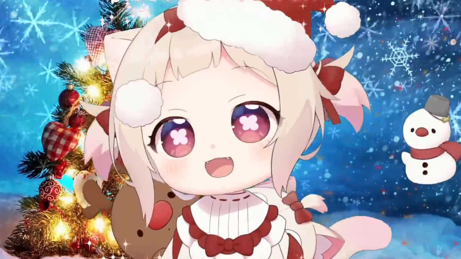 Karlı bir Noel fonunda sevimli bir anime karakteri. Duvar Kağıdı