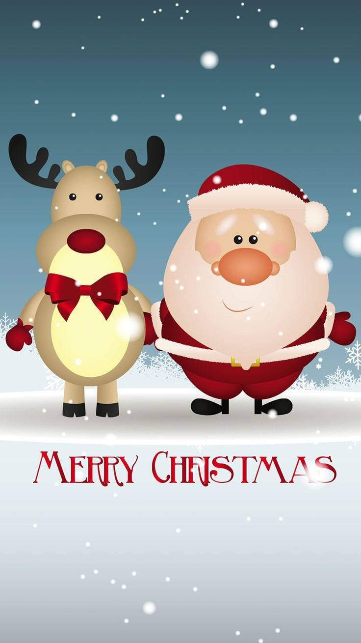 Karlı Noel Baba Ren Geyiği Mutlu Noeller iPhone Duvar Kağıdı