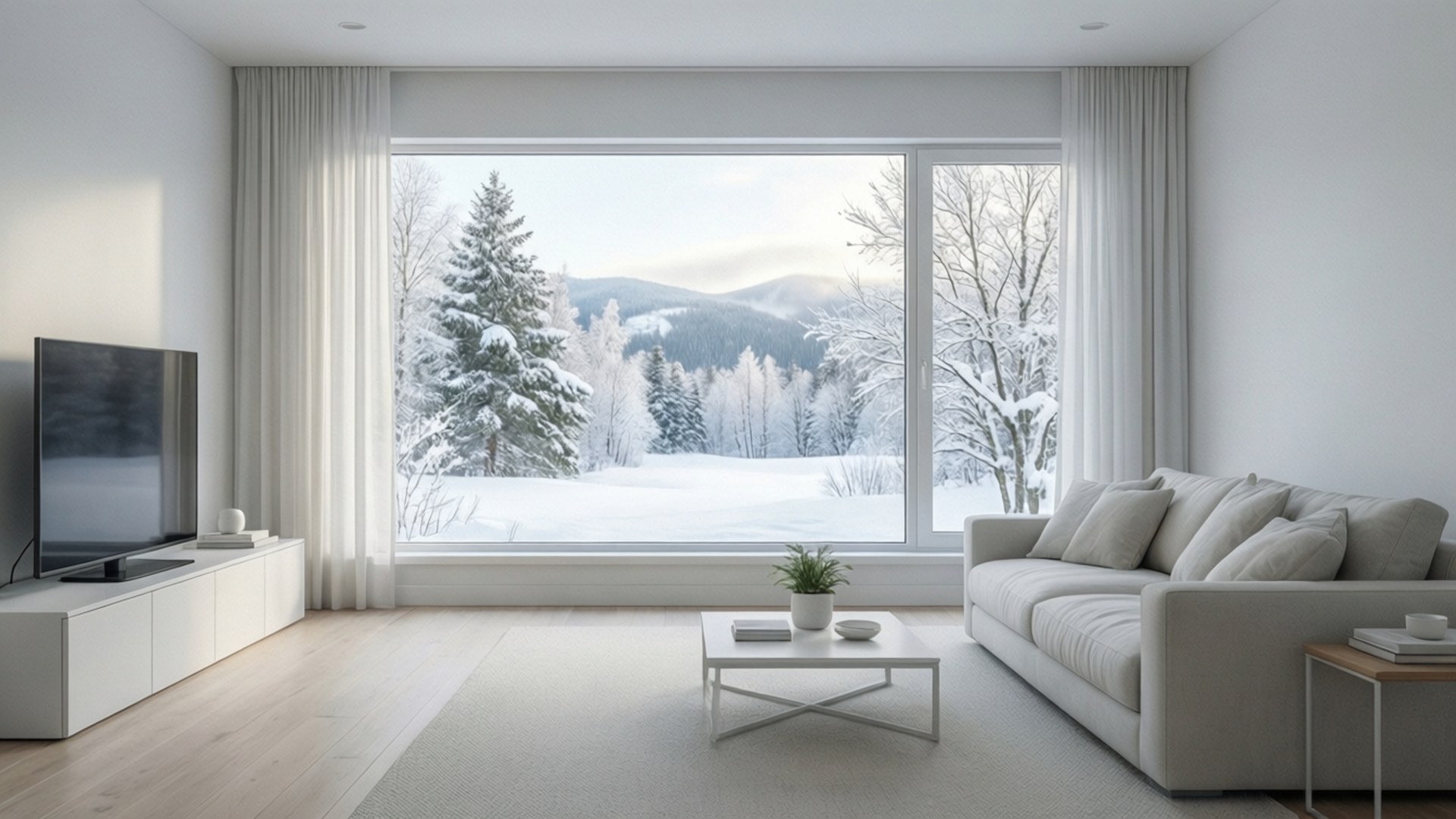 Karlı Minimalist Oturma Odası Duvar Kağıdı