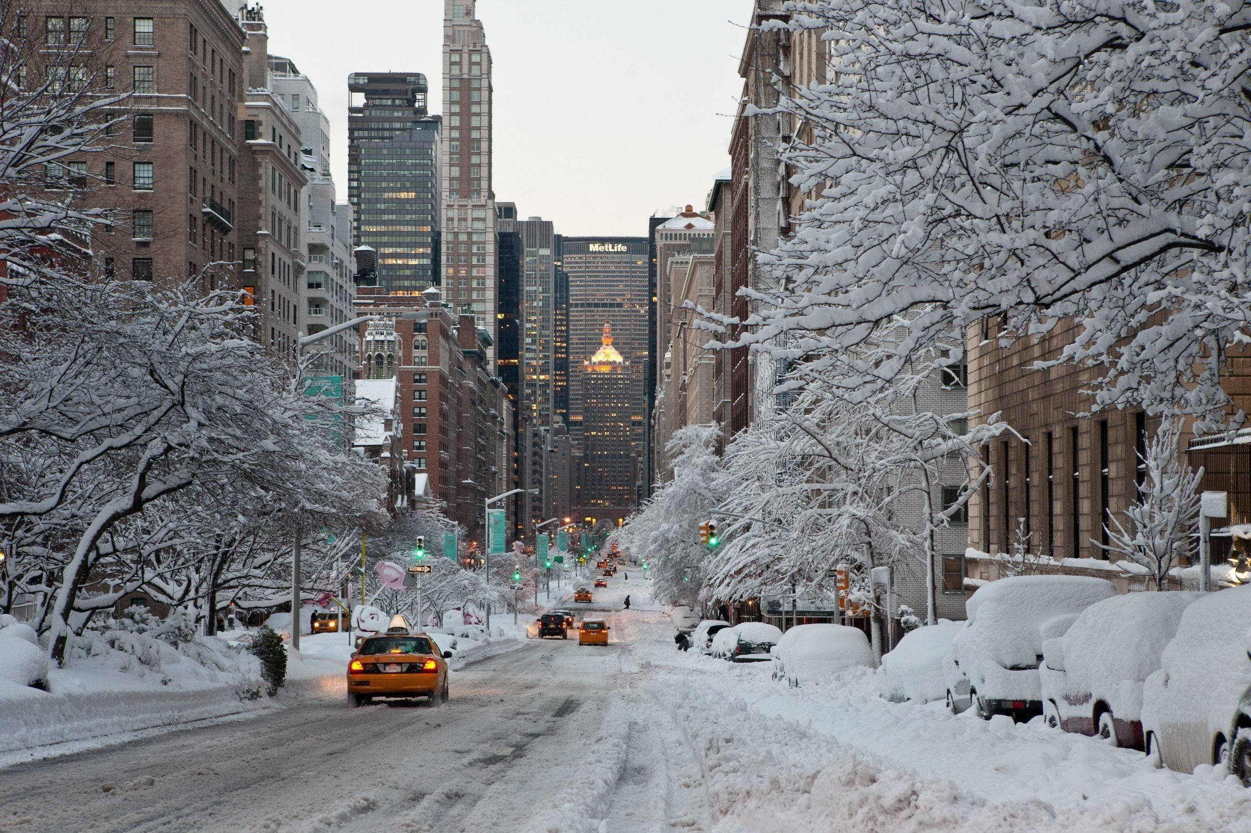 Karlı New York Kış Estetiği Duvar Kağıdı