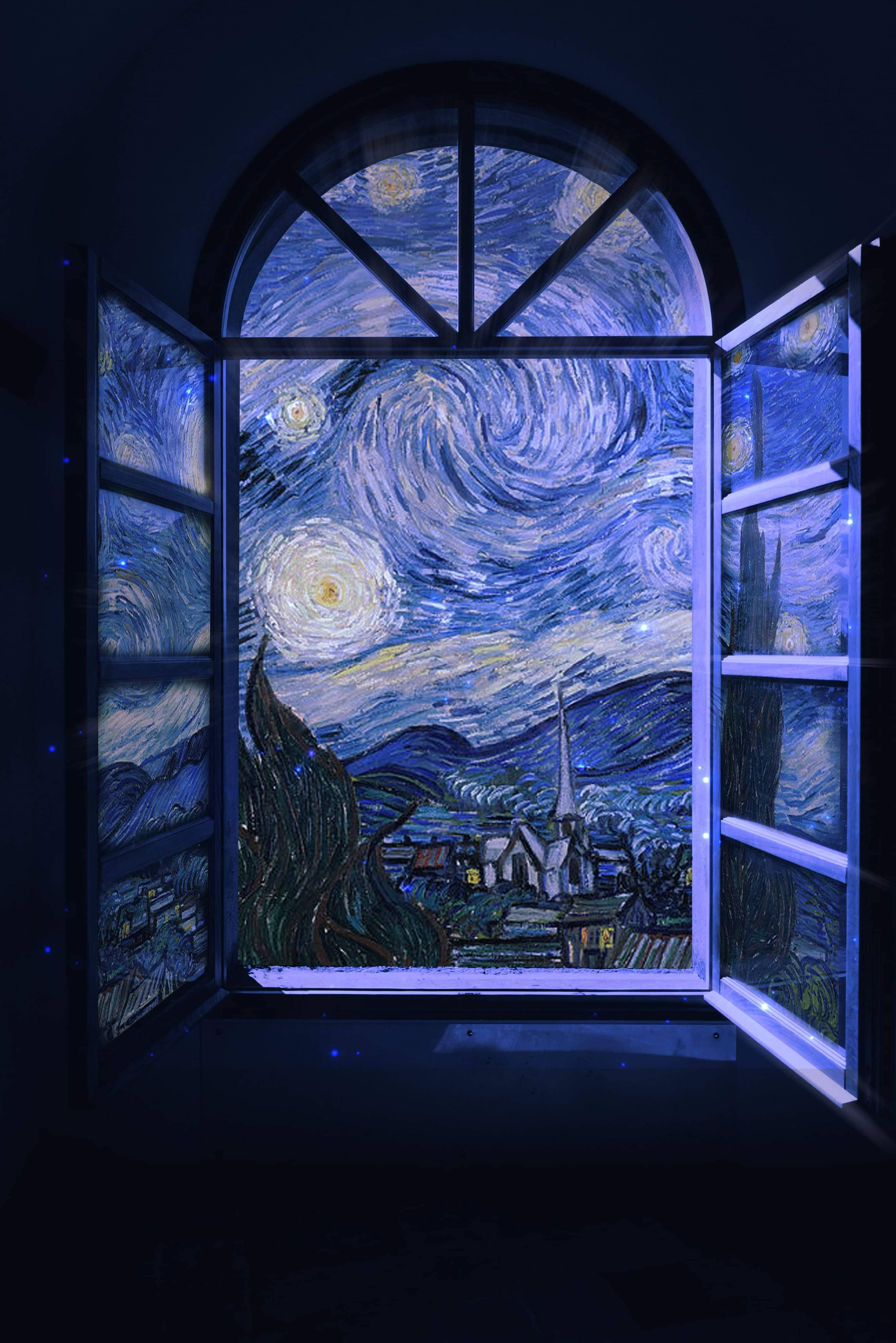 Karma Medya Van Gogh Yıldızlı Gece Pencere Duvar Kağıdı