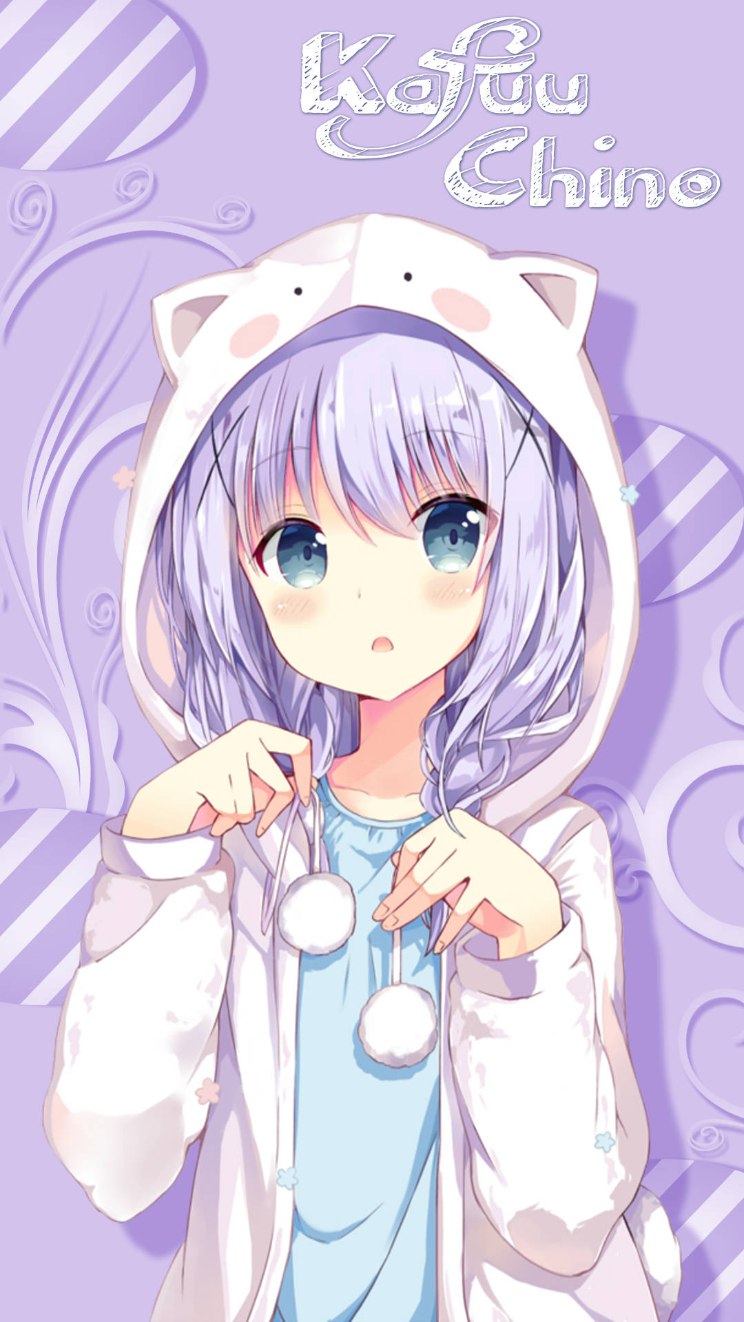 Kawaii Anime Kafuu Chino Tavşan Kapüşonlu Süveterle Duvar Kağıdı