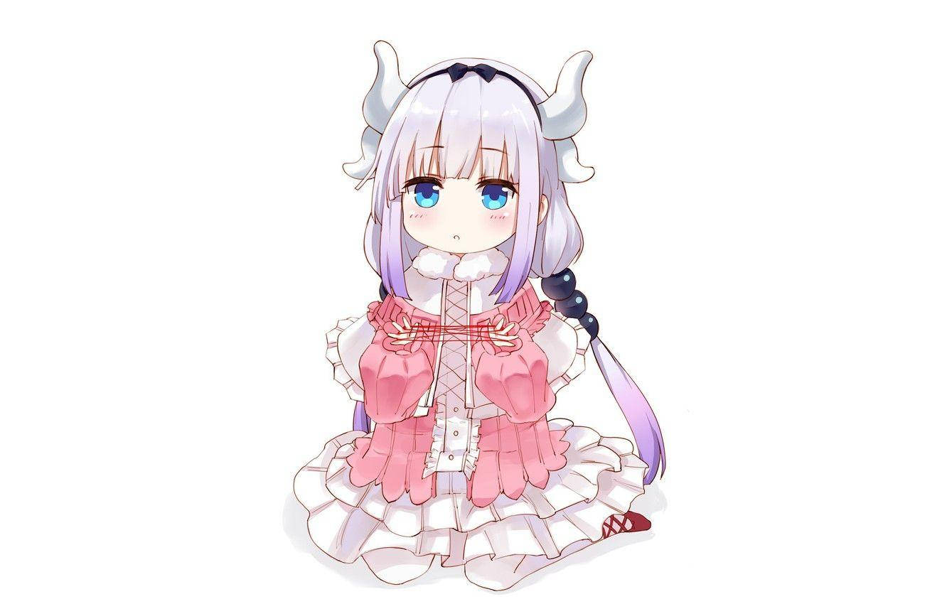 Kawaii Anime Kanna Kobayashi Diz Çökmüş Duvar Kağıdı