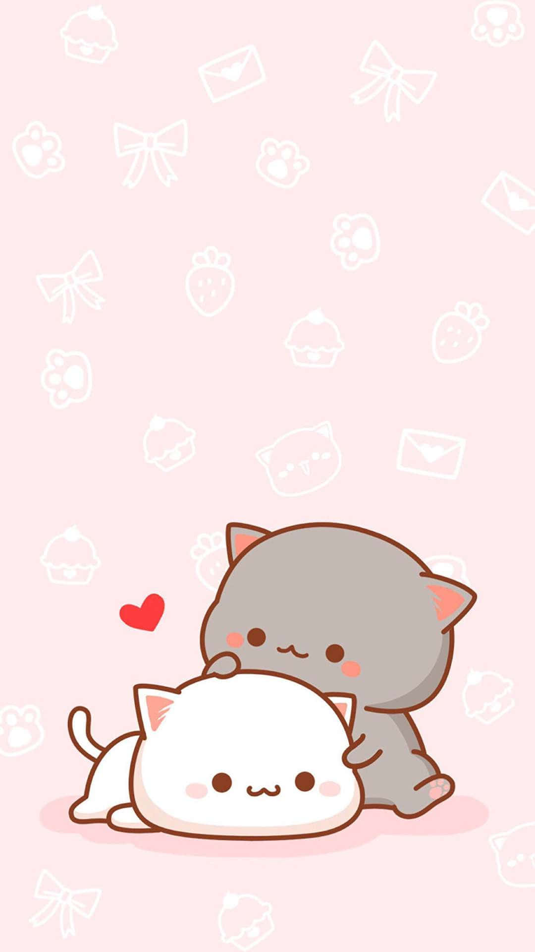 Kawaii Anime Kedi Peach ve Goma Duvar Kağıdı