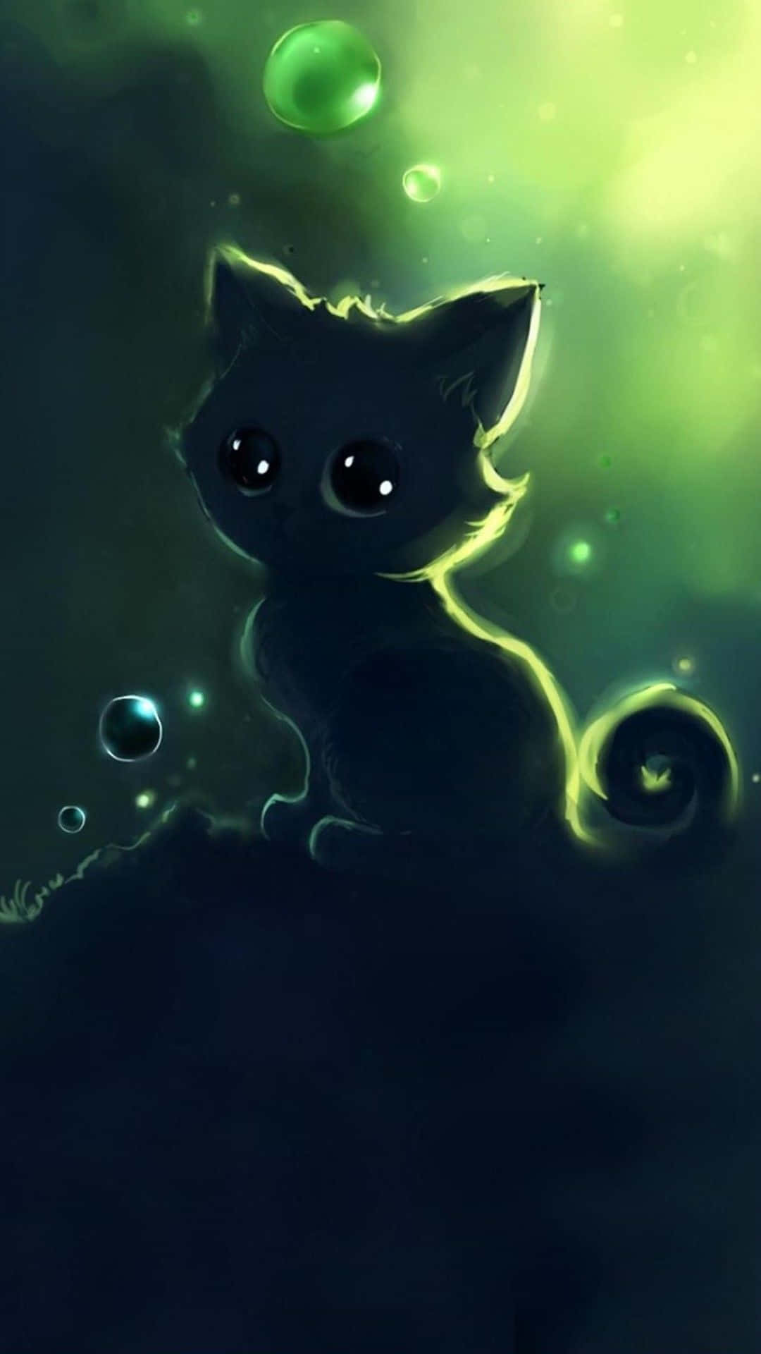 Kawaii Anime Kedi Silüeti Duvar Kağıdı