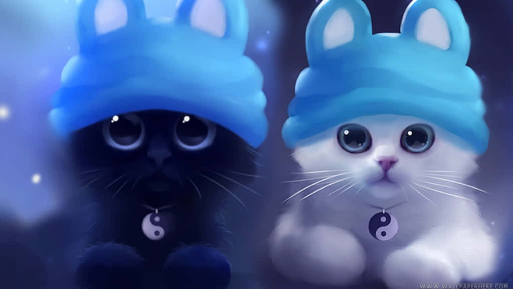 Kawaii Anime Kedi Tavşan Şapkası Duvar Kağıdı