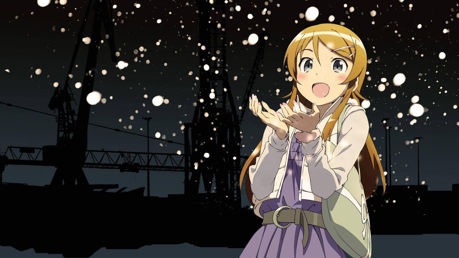 Kawaii Anime Kirino Kosaka Işıklarla Çevrili Duvar Kağıdı