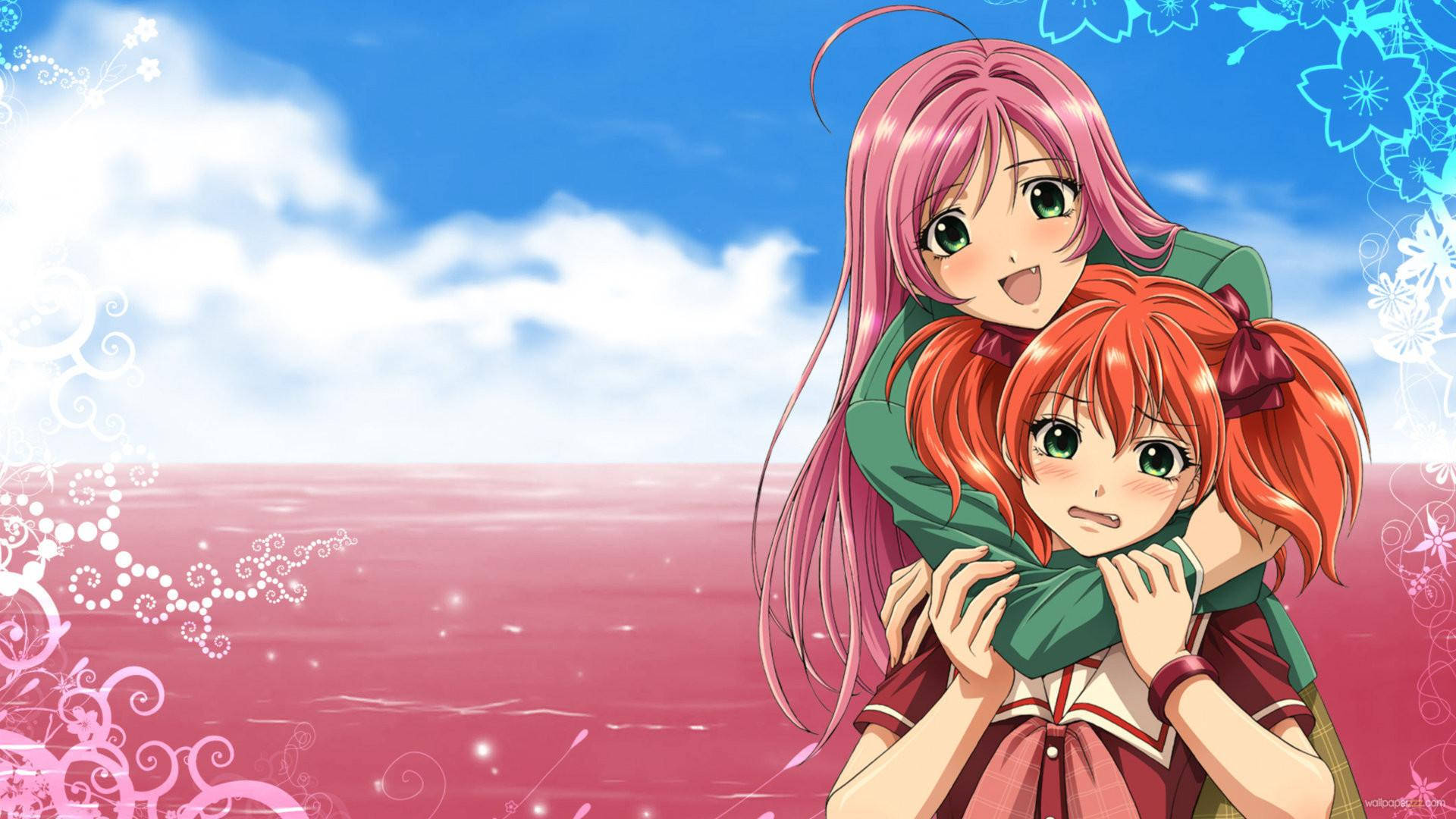 Kawaii Anime Rosario + Vampire Moka ve Kokoa Duvar Kağıdı