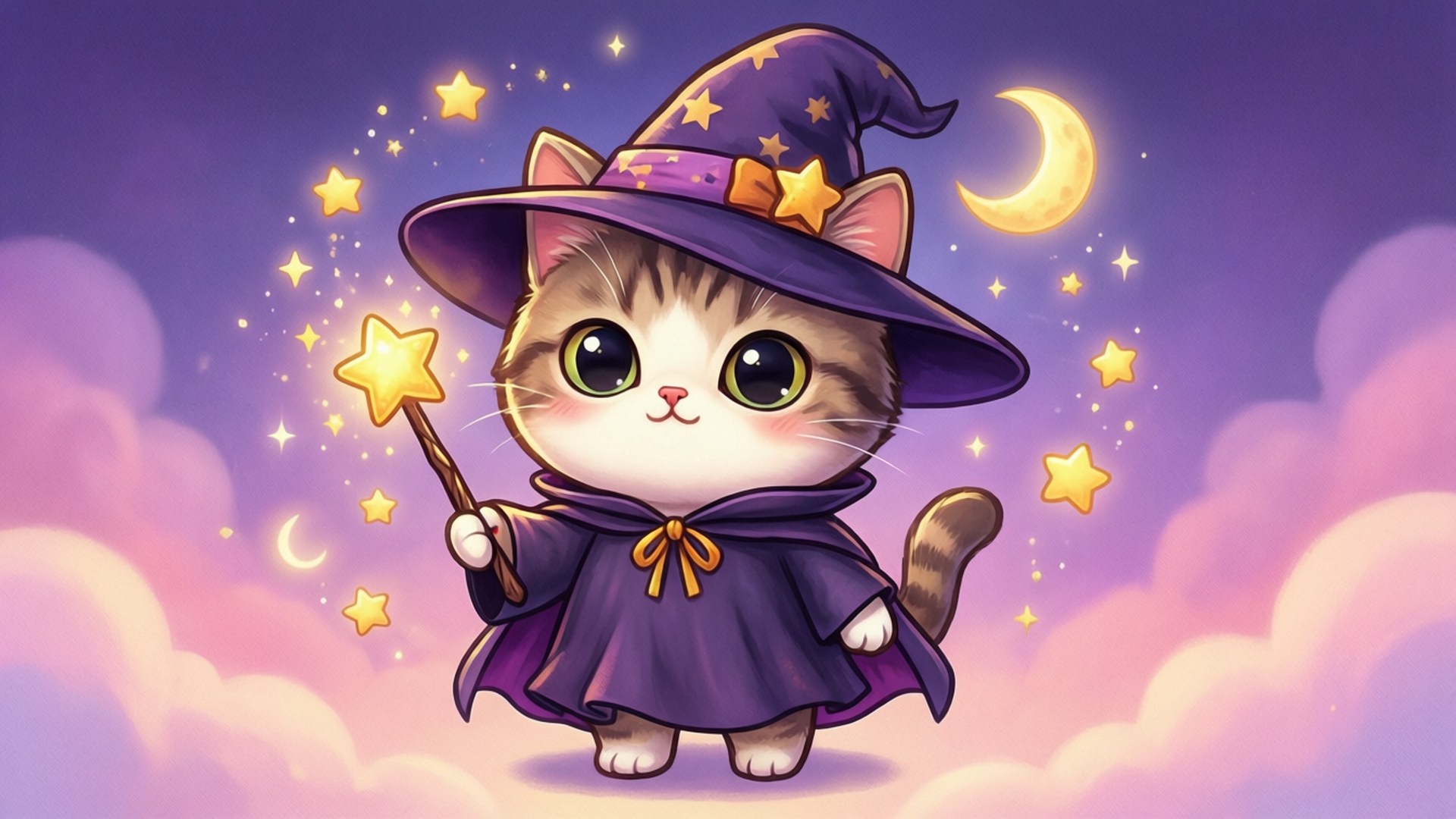 Kawaii Cadı Kedi Duvar Kağıdı