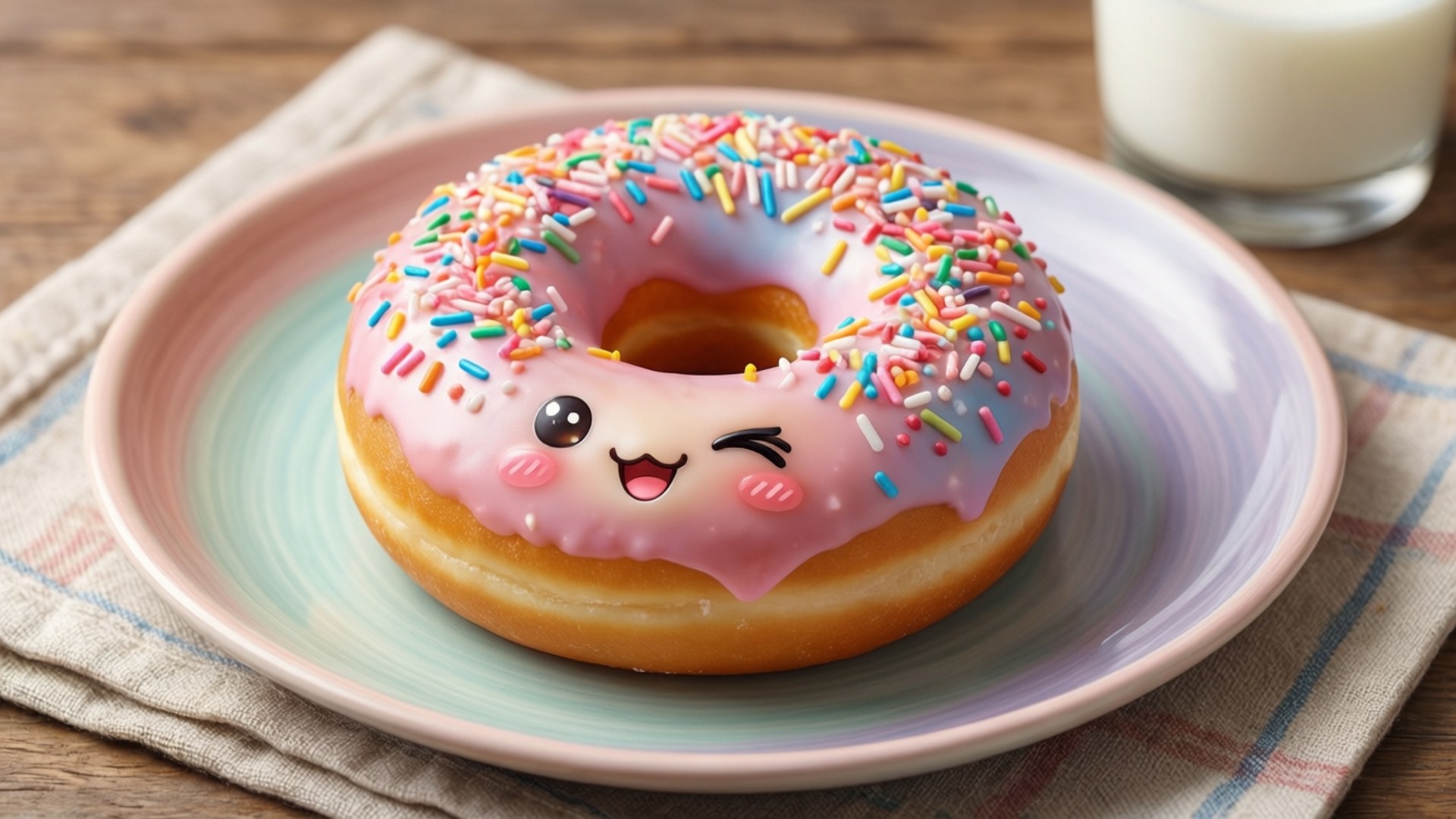 Kawaii Donut ve Süt Duvar Kağıdı