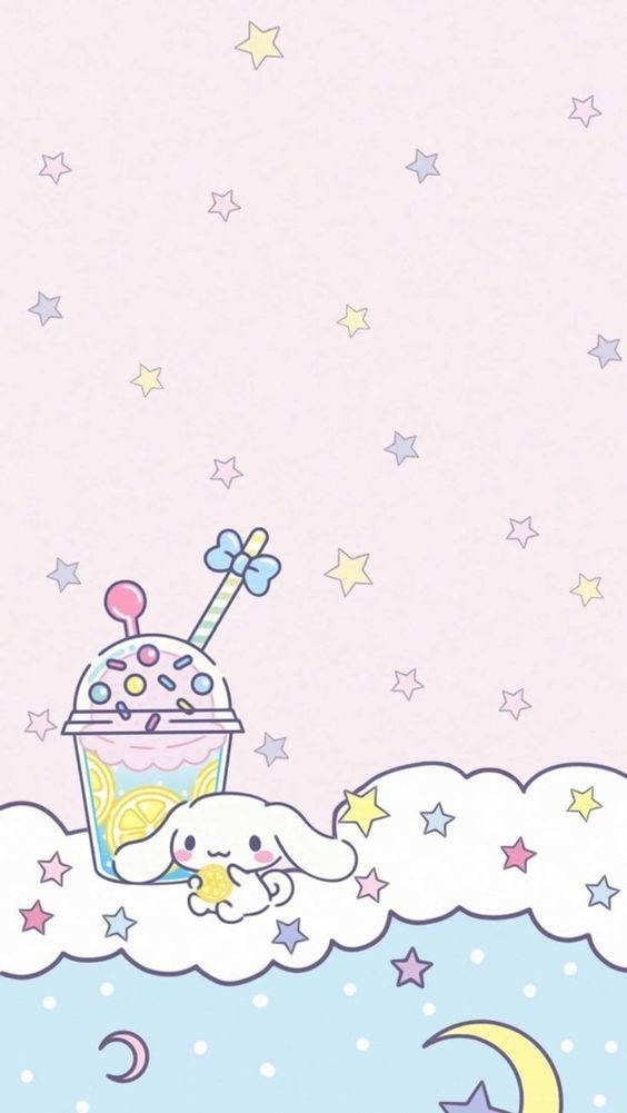 Kawaii HD Cinnamoroll ve Yıldızlar Duvar Kağıdı