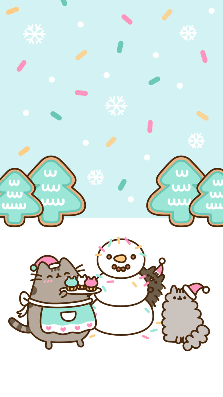Kawaii HD Pusheen Noel Kutlaması Duvar Kağıdı