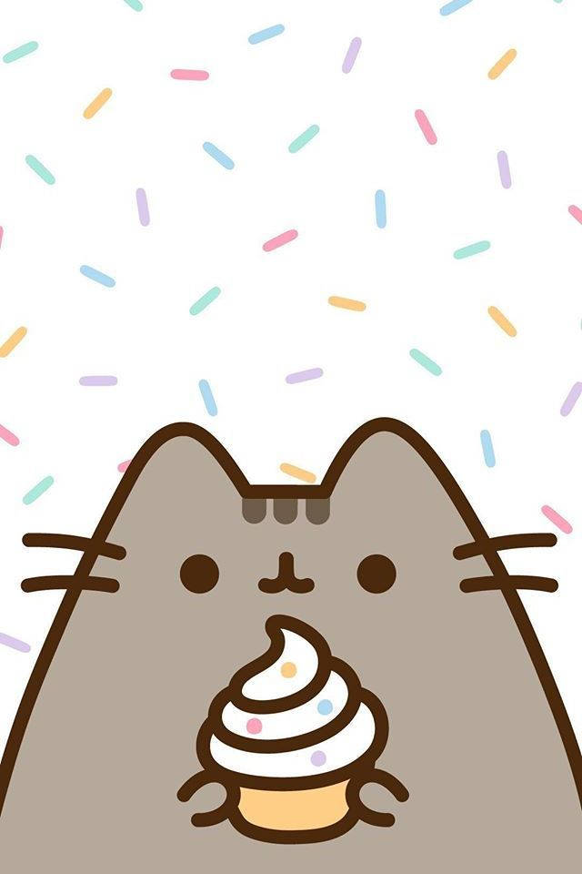 Kawaii HD Pusheen Elinde Kek Tutuyor Duvar Kağıdı